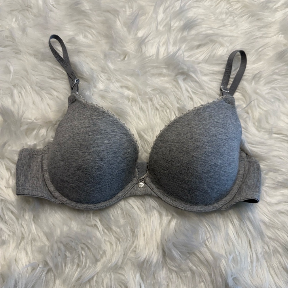 Maidenform | 36B Heather Gray Cotton Push-Up Bra With Underwire and Cute Accents